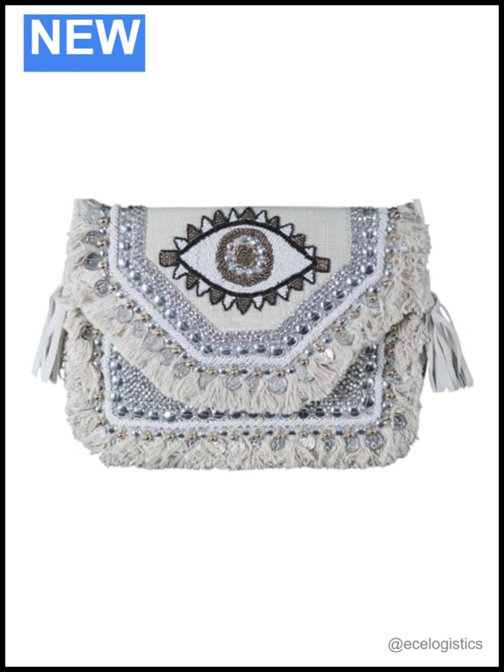 Embroidered Evil Eye Tote Shoulder Bag Boho Envelope Purse